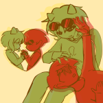  2026 blush breadbunns coolcat dave_strider fullres glasses_added head_on_lap holding_hands lying nepeta_leijon no_coat no_glasses no_hat palerom profile shipping sitting starter_outfit theme_coloring 