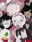  2023 ? beta_kids body_modification dave_strider dogtier flutterfan2007 food freckles fullres head_out_of_frame heart hereditary jade_harley john_egbert june_egbert kanaya_maryam karkat_vantas red_baseball_tee redrom rose_lalonde rosemary roxy_lalonde shipping sitting starter_outfit text transtuck word_balloon 
