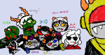  2015 alternate_hair beverage blood bloodswap caliborn callie_ohpeee calliope dancestors dave_strider eridan_ampora fake_horns fullres godtier jack_noir jaggy_lines knight lying mituna_captor nepeta_leijon on_stomach sailorbeefcake scars scribble_mode sollux_captor spades_slick starter_outfit terezi_pyrope text time_aspect wonk 