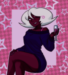  2025 alcohol beverage candy_timeline cocktail_glass fullres homestuck:_beyond_canon jaggy_lines mom_casual roxy_lalonde sitting solo stars vorneo wonk 
