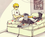  averyniceprince bed bromance dave_strider dream_ghost gaming on_stomach s&#039;mores starter_outfit tavros_nitram 