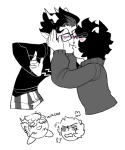  2018 bana blush eridan_ampora fullres grayscale highlight_color karkat_vantas kiss monochrome no_cape profile shipping sickleback smiling_eridan starter_outfit text 