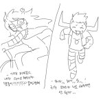 2025 artificial_limb comic fullres grayscale language:korean lineart monochrome robolegs sketch starter_outfit sweat tavros_nitram text tiniming66 vriska_serket
