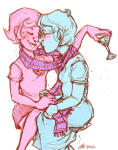  abundanceofvowels blush cocktail_glass cottoncandy holding_hands jane_crocker limited_palette near_kiss redrom roxy&#039;s_striped_scarf roxy_lalonde scarf_sharing shipping 