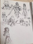  2025 8_ball ancestors ancestral_awakening_sword art_dump blindfold dragon_cane dragon_staff dream_bubble eyepatch fullres grayscale lineart marquise_spinneret_mindfang monochrome neophyte_redglare no_hat scalemates sketch starter_outfit terezi_pyrope vriska_serket weapon yugsig_kirin 