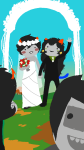  2025 back_angle blush crossdressing dancestors flower_crown flowers fullres holding_hands image_manipulation jaggy_lines jake_english kankri_vantas meulin_leijon meulin_rouge porrim_maryam redrom shipping wedding weezerfanatic 