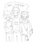  2025 arms_crossed cronus_ampora cyj dancestors dream_ghost fullres grayscale kankri_vantas language:korean lineart mituna_captor monochrome scars skateboard smoking starter_outfit text word_balloon 