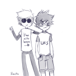  2013 arm_around_shoulder blush casual dave_strider fashion fullres hammertime ikimaru john_egbert monochrome redrom shipping sketch text thumbs_up 