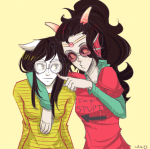  alternate_hair arm_around_shoulder dogtier feferi_peixes freckles horrorcuties jade_harley redrom shipping vriscuit 