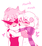  beten0ire blush dirk_strider heart hug kiss monochrome neorails redrom roxy&#039;s_striped_scarf roxy_lalonde shipping starter_outfit strong_tanktop 