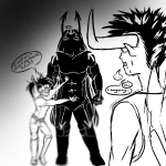  ... 2025 ancestors back_angle blush dancestors expatriate_darkleer fullres grayscale horuss_zahhak lineart rufioh_nitram silhouette starter_outfit sweat text twiinarmageddonss word_balloon zahhaks 