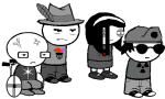  2009 broken_source carcinogeneticist gamzee_makara grayscale highlight_color humanized karkat_vantas sollux_captor speculative_design sprite_mode vriska_serket wheelchair 