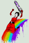  artsyunderstudy blood chainsaw kanaya&#039;s_red_dress kanaya_maryam rainbow rainbow_drinker solo 
