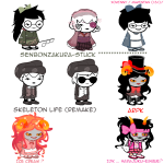 2012 alternate_hair aradia_megido art_dump au blush crossover dave_strider fashion feferi_peixes fullres hat jade_harley jaggy_lines jane_crocker japanese_clothes kurousa-p lamune-p rinny rose_lalonde sprite_mode text vocaloid