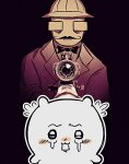  2026 asmaclone chiikawa crossover crying facial_hair fullres grandpa gun monochrome weapon 