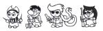  2011 alternate_hair beta_kids broken_caledscratch dave_strider fullres grayscale green_slime_ghost_suit hunting_rifle jade_harley john_egbert pogo_hammer puppet_tux rose_lalonde sailorbeefcake starter_outfit thorns_of_oglogoth velvet_squiddleknit weapon 