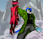  2025 action_claws carrying cat_hat chomplicated crossover dragon_ball fullres hazbin_hotel musclestuck nepeta_leijon parody starter_outfit strife weapon 