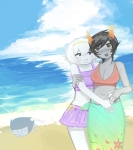  2024 blush casual clouds fashion flowers fullres john_egbert kanaya_maryam lying ocean omoti on_stomach reverse_hug rose_lalonde summer swimsuit 