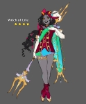  2025 crossover fashion feferi_peixes fullres genshin_impact hat jewelry no_glasses solo text topazice trident weapon 
