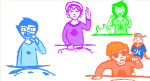 2010 becquerel beta_kids blue_slime_ghost_shirt dave_strider fullres green_atom_shirt jade_harley jaggy_lines john_egbert lil_cal mauve_squiddle_shirt pajamas red_record_tee rose_lalonde tilanol