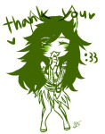  2014 ancestors blush fullres heart jaggy_lines lineart lunaticjin monochrome solo starter_outfit text thank_you the_disciple 