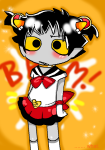  2011 alternate_hair blush cosplay crossdressing crossover fullres jaggy_lines karkat_vantas rinny sailor_moon solo text zodiac_symbol 