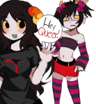  2024 alternate_hair aradia_megido bad_quality blush crossdressing eridan_ampora fullres ghost_ship march_eridan native_source nekofantasia_ shipping starter_outfit text 