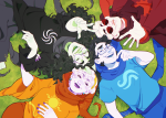 2024 alternate_hair beta_kids breath_aspect dave_strider fullres godtier heir high_angle indigonite jade_harley john_egbert knight light_aspect lying rose_lalonde seer space_aspect time_aspect witch
