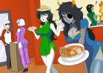 ! 2015 artificial_limb back_angle dave_strider eyepatch fashion fire food fullres jade_harley nepeta_leijon no_hat nsfw_source planetofjunk red_baseball_tee rose_lalonde vriska_serket