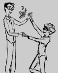  crowry dave_strider grayscale holding_hands john_egbert music_note 