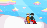  2016 animated clouds crow-with-a-shortcake fullres godtier holding_hands kanaya_maryam land_of_light_and_rain light_aspect pixel rain redrom rose_lalonde rosemary seer shipping sitting starter_outfit 