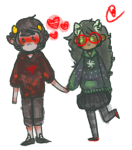  aspect_hoodie blood_aspect blush dogtier heart holding_hands jade_harley karkat_vantas kats_and_dogs redrom shipping space_aspect tacky-jeans 