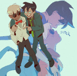  2025 arm_around_shoulder breath_aspect dave_strider fullres godtier hammertime heir john_egbert kiss knight meruz puppet_tux shipping text time_aspect wise_guy_slime_suit 