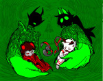  2024 babies candy_timeline carrying crossover dogtier ducotte-real grubs homestuck^2 jade_harley limited_palette silhouette the_dolorosa the_sufferer yiffany_longstocking_lalonde_harley zodiac_symbol 