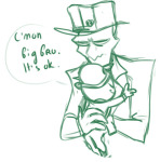 2016 back_angle clover felt fullres hug monochrome quarters sketch starter_outfit text threeheadedhydra word_balloon