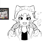  2026 art_program_in_frame cat_hat fullres grayscale headshot language:japanese lineart monochrome nepeta_leijon r_ch07 solo starter_outfit text 