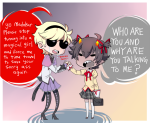  2013 cosplay crossdressing crossover crying dave_strider fullres holding_hands jin-nyeh karkat_vantas madoka_magica red_knight_district school_uniform shipping text word_balloon 