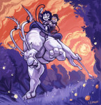  2020 carrying clouds cuspidated_grimalkin fireflies fullres hiveswap joey_claire low_angle lusus oblique_angle reverse_hug sitting starter_outfit stupid.dog sun trees xefros_tritoh 