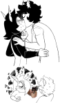  2018 back_angle bana blush comic fullres galekh_xigisi grayscale gun hiveswap image_manipulation kiss monochrome profile shipping starter_outfit sweat tagora_gorjek weapon weasel_words 