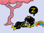 2014 dancestors fullres jaggy_lines mituna_captor no_hat sailorbeefcake scribble_mode sleeping solo starter_outfit trees word_balloon 