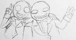  2025 arm_around_shoulder biscuits eggs felt fullres grayscale mechanape no_hat pencil sketch 