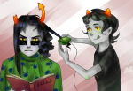  book equius_zahhak freckles meowrails nepeta_leijon no_hat s-opal styling_hair 