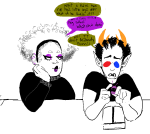  2020 alternate_hair body_modification casual computer fashion fullres gaming pollination redrom rose_lalonde shipping sitting skips-is-asleep sollux_captor tamagotchi text word_balloon 