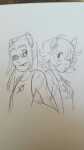  2017 arm_in_arm back_to_back blush equius_zahhak fullres grayscale meowrails monochrome nepeta_leijon no_hat palerom princesspeepo shipping sketch starter_outfit sweat wonk 