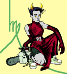  2020 alternate_hair chainsaw fullres kanaya's_red_dress kanaya_maryam kneeling radicaldude42 solo zodiac_symbol 
