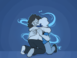  2020 balileart candy_timeline crying fullres harry_anderson_egbert homestuck:_beyond_canon hug john_egbert june_egbert kneeling monochrome sadstuck starter_outfit the_windy_thing transtuck 