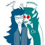  2011 bana blush fullres jaggy_lines licking no_glasses scourge_sisters shipping starter_outfit terezi_pyrope text theme_coloring vriska_serket 