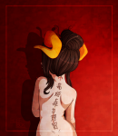  2018 aninnocentdemon back_angle body_modification damara_megido dancestors fullres language:chinese no_shirt nudity solo text zodiac_symbol 