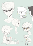  2012 animal_ears art_dump dirk_strider fullres grayscale highlight_color jake_english jin-nyeh lying monochrome no_glasses on_stomach profile rule63 sitting stars sweat text unbreakable_katana word_balloon 