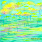  clouds land_of_light_and_rain ocean rain saki-hikage watercolor 